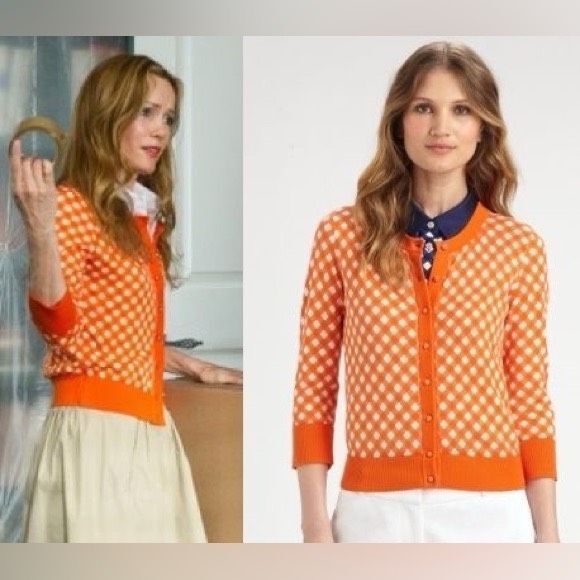 kate spade Sweaters - Kate Spade live colorfully Gingham Kati Cardigan Orange Checkered Cotton Size L